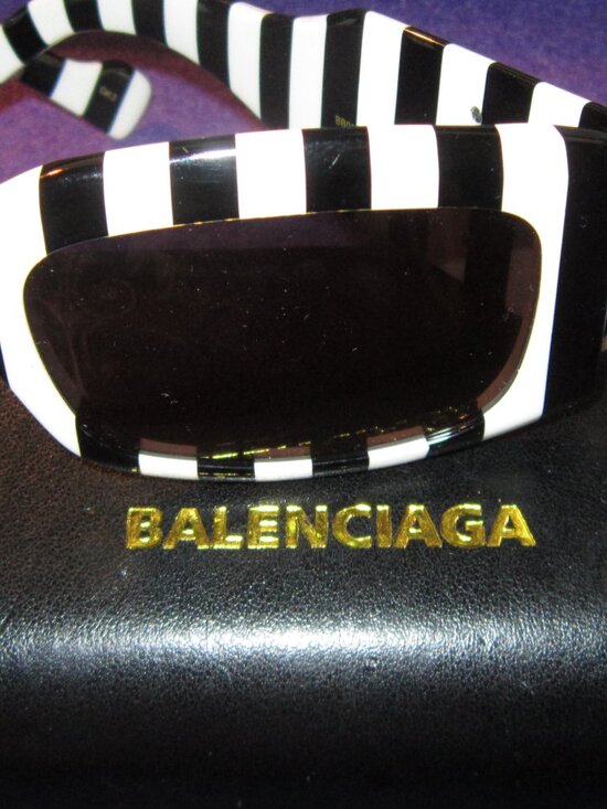 Balenciaga BB0071S Black & White Stripe Sunglasses w/Case Made in Italy main image 5